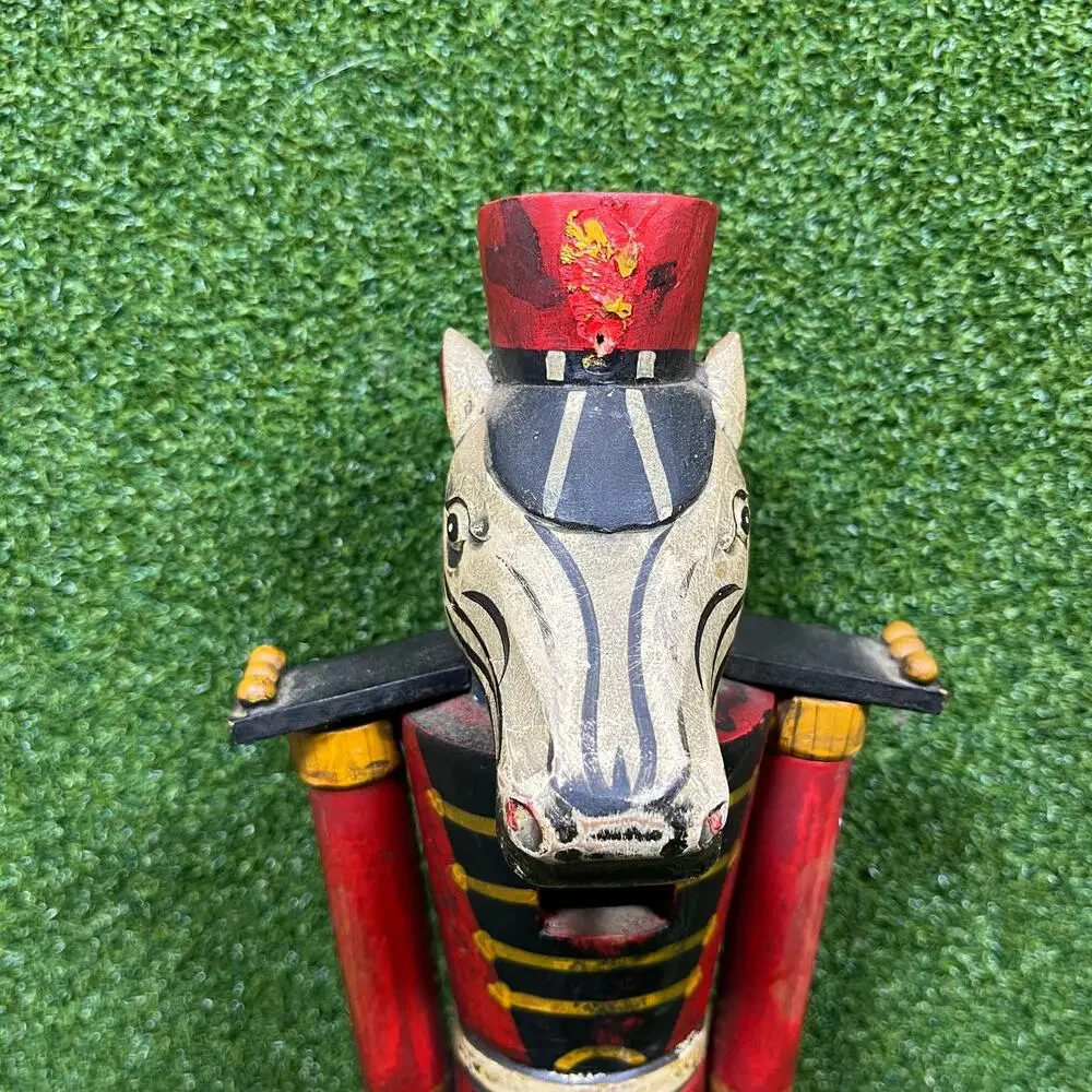 Vintage Wood Animal Nutcracker Set 3 Elephant Zebra Horse Soldier Folk Art